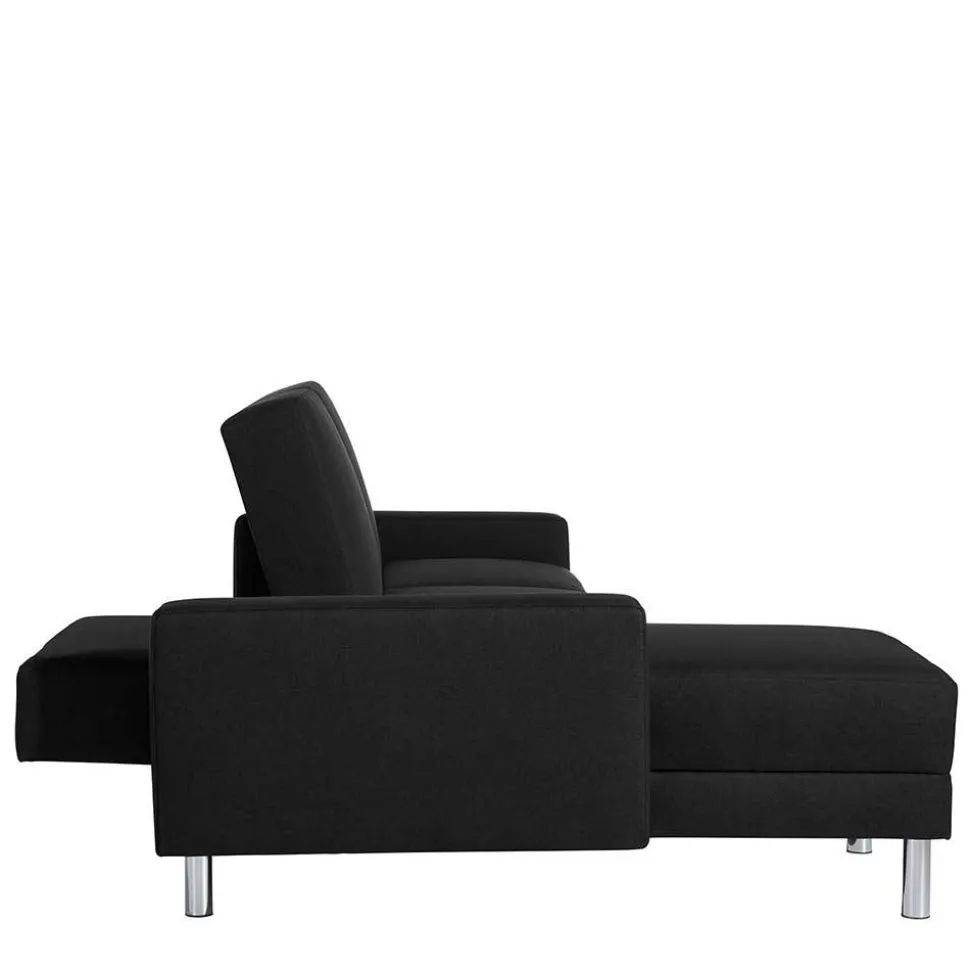Bettsofa mit Hocker in Schwarz mit Chrom - Farella (zweiteilig)
