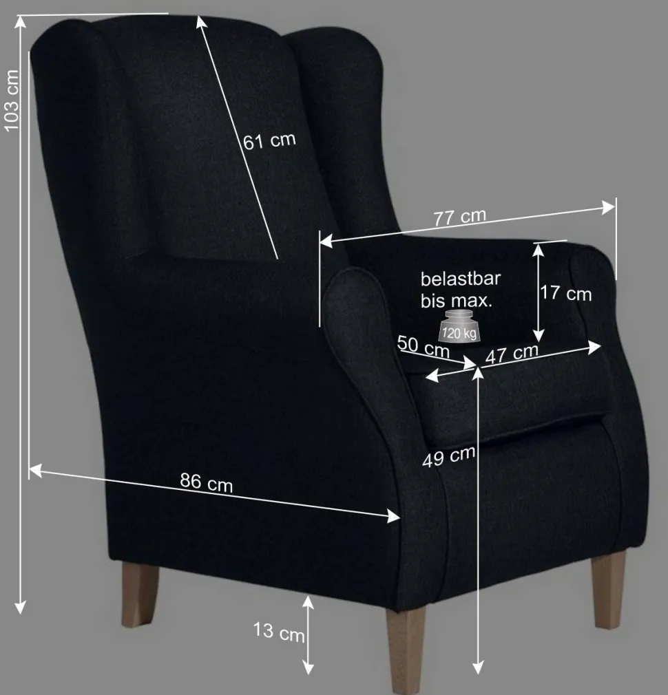 Blauer Ohrensessel mit Buche Beinen - Mag