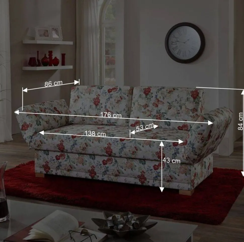 Blaues Schlafsofa mit verstellbaren Armlehnen - Lash