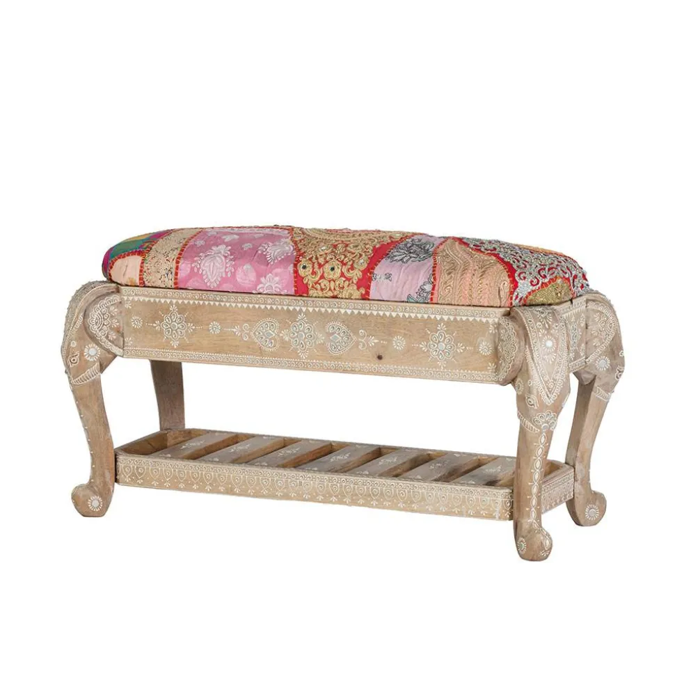 Boho Polsterbank in Holz White Wash - Sorellas