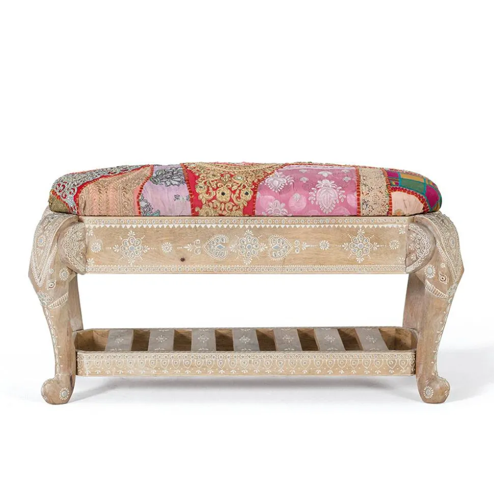 Boho Polsterbank in Holz White Wash - Sorellas