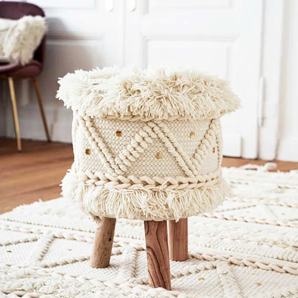 Boho Style Hocker in Cremeweiß - Puertos