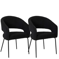 Boucle Armlehnenstuhl in Schwarz - Ivonata (2er Set)
