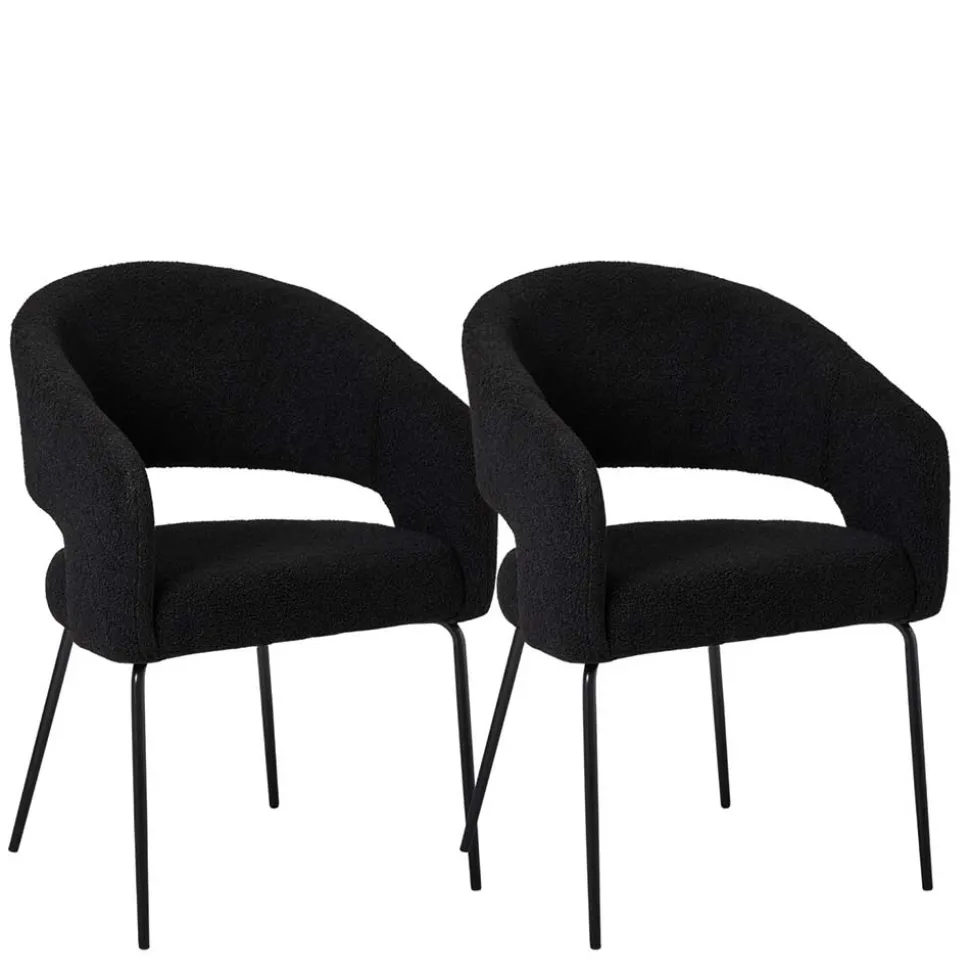 Boucle Armlehnenstuhl in Schwarz - Ivonata (2er Set)