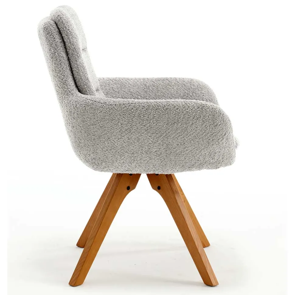 Boucle Armlehnstuhl mit Holz-Drehgestell - Udolph (2er Set)