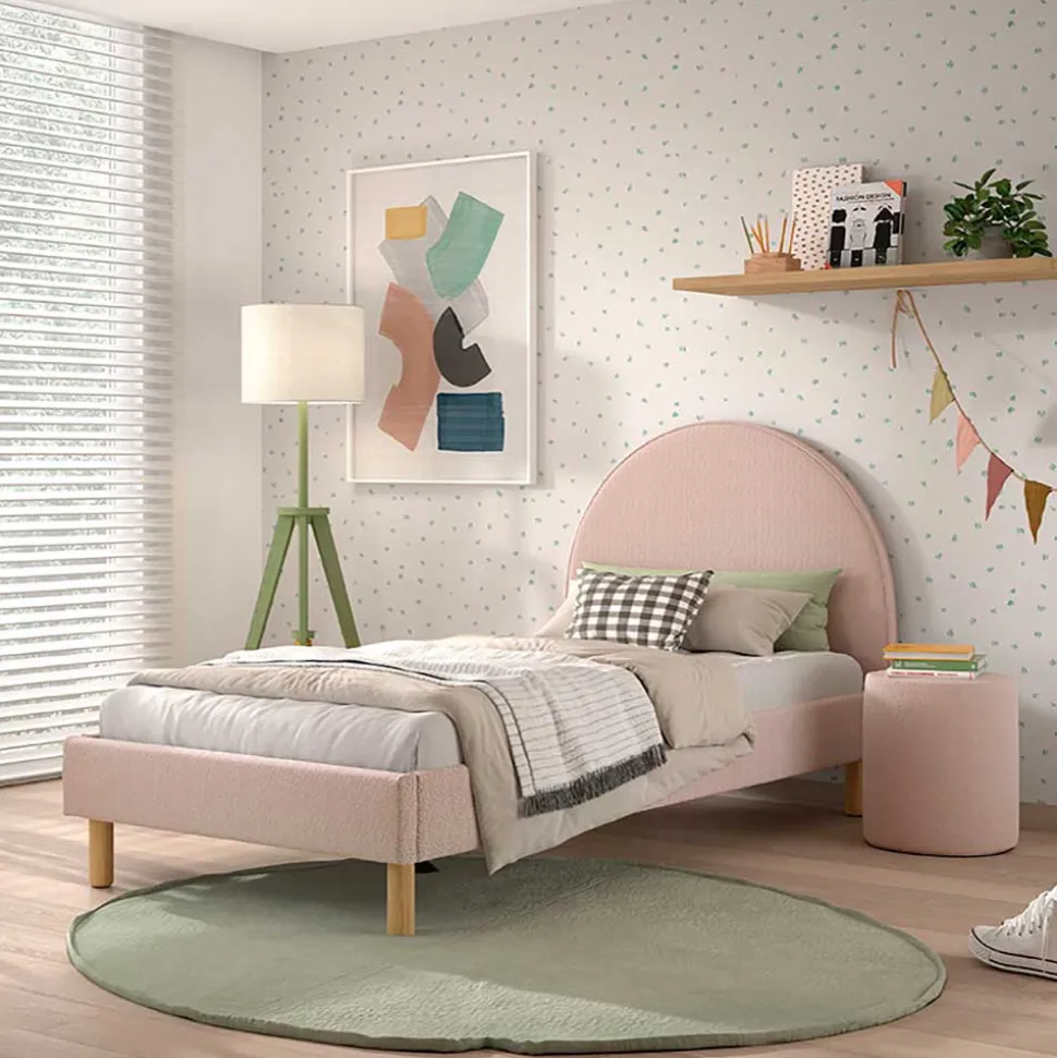 Boucle Einzelbett in Rosa mit Natur - Skylab