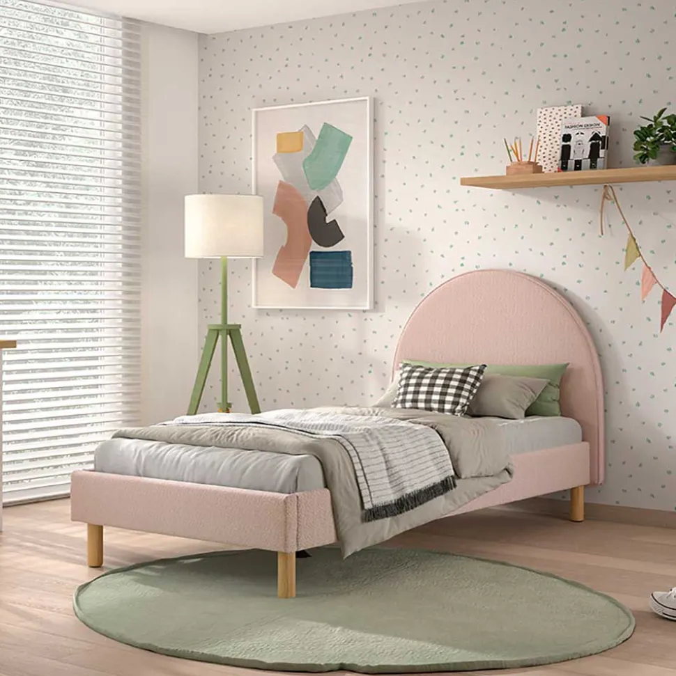 Boucle Einzelbett in Rosa mit Natur - Skylab