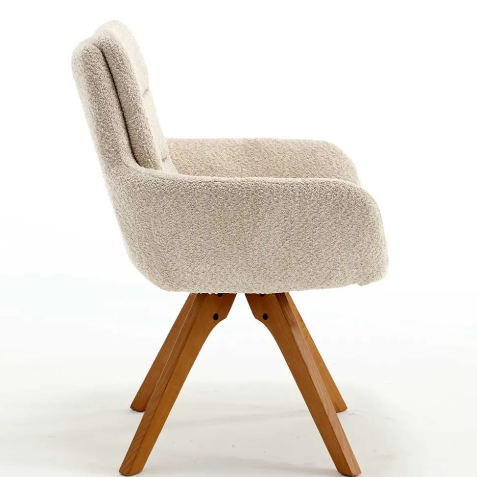 Boucle Tischsessel mit Holz Drehgestell - Corpus (2er Set)