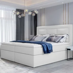 Boxbett in Weiß Kunstleder - Larvito