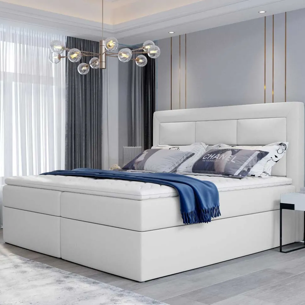 Boxbett in Weiß Kunstleder - Larvito