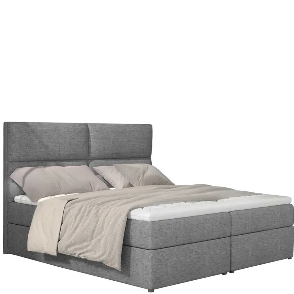 Boxbett mit grauem Webstoffbezug - Loerena