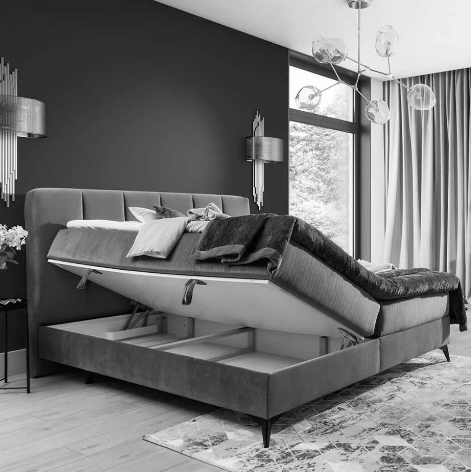 Boxbett mit Matratzen in Rosenholz Velours - Serves