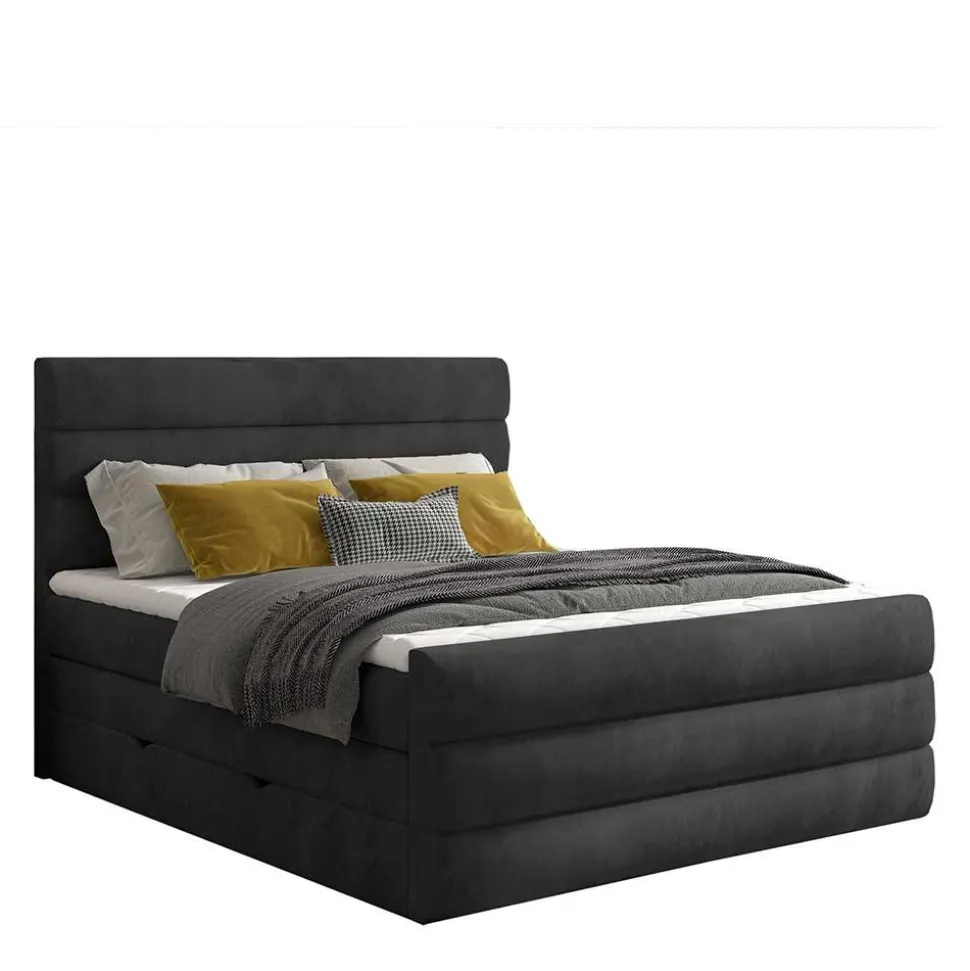 Boxspringbett in Dunkelgrau Samt - Batros