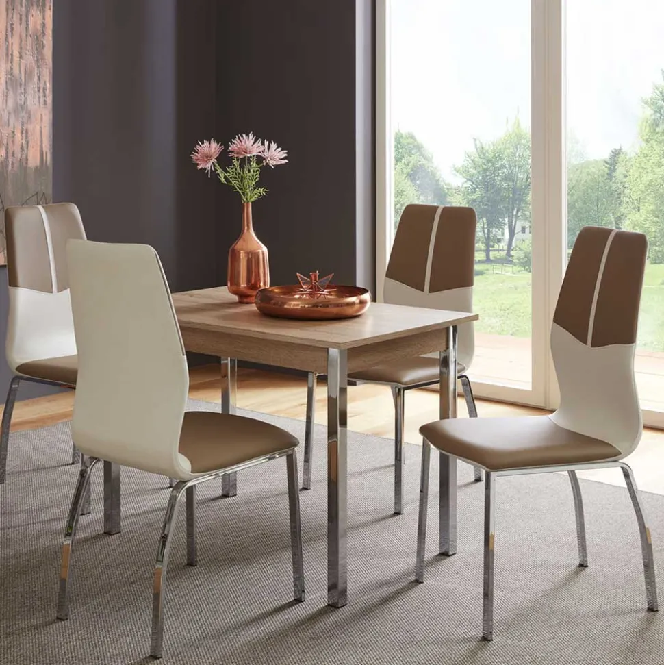 Braun Weiße Tischgruppe Sisela mit ausziehbarem Tisch (fünfteilig)