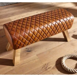 Braune Polsterbank mit Leder in Rautensteppung - Avetha