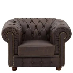 Brauner Chesterfieldsessel mit Lederbezug - Pluna