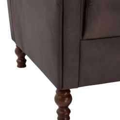 Brauner Federkernsessel mit Lederbezug - Chesterfield - Esmea