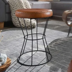 Brauner Lederhocker mit rundem Sitz - Cintago