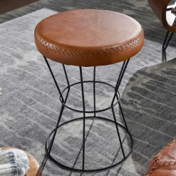 Brauner Lederhocker mit rundem Sitz - Cintago