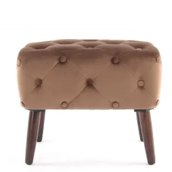 Brauner Polsterhocker aus Samt mit Knöpfen - Tijong