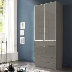 Brauner Schlafzimmerschrank mit Glasfront - Madita