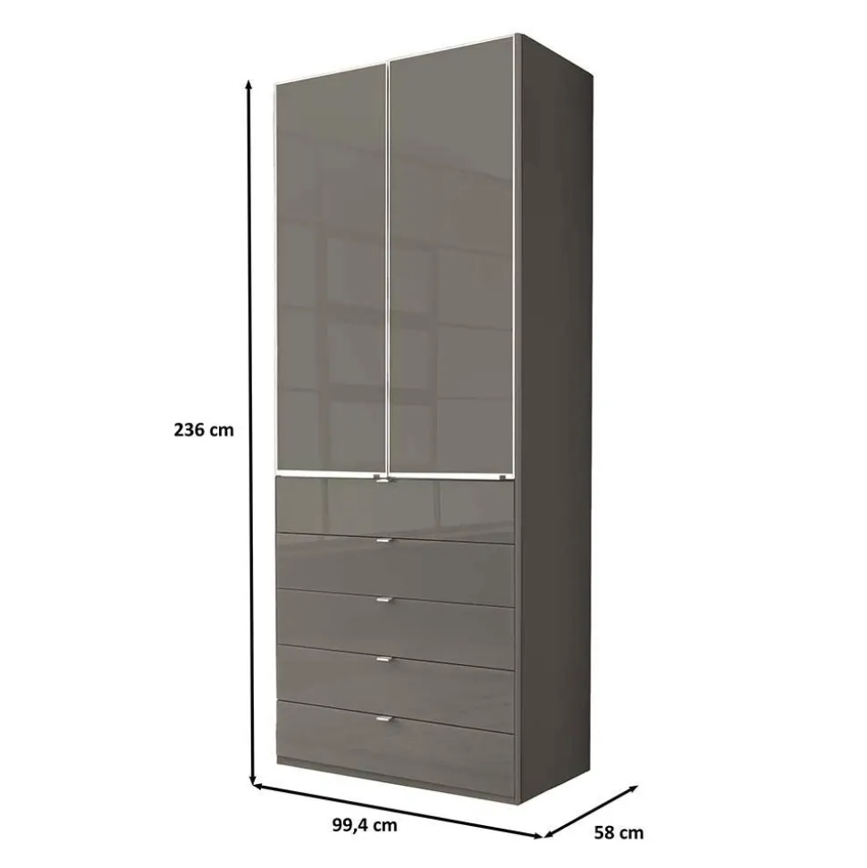Brauner Schlafzimmerschrank mit Glasfront - Madita