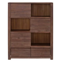 Braunes Akazie Highboard mit 3 Schiebetüren - Ruffes