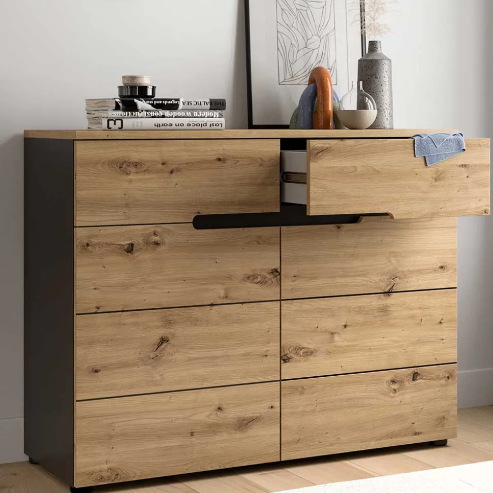 Breite Flurkommode mit zwei Schubladen - Norja