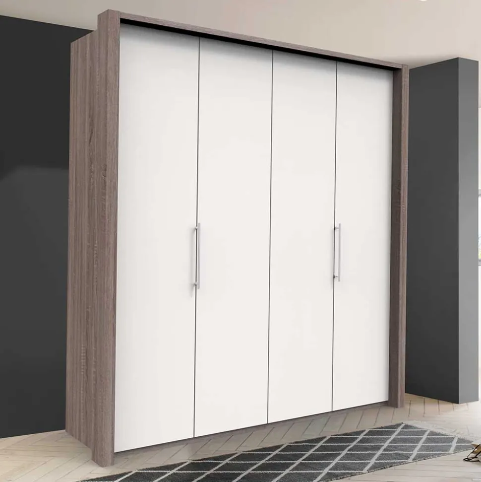 Breiter Schlafzimmerschrank mit weißen Falttüren - Tivierto