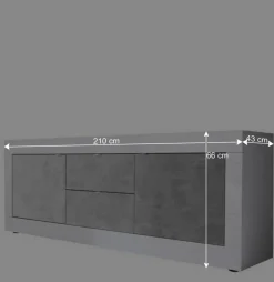Breites TV Board in Weiß HG & Betonoptik - Narandu