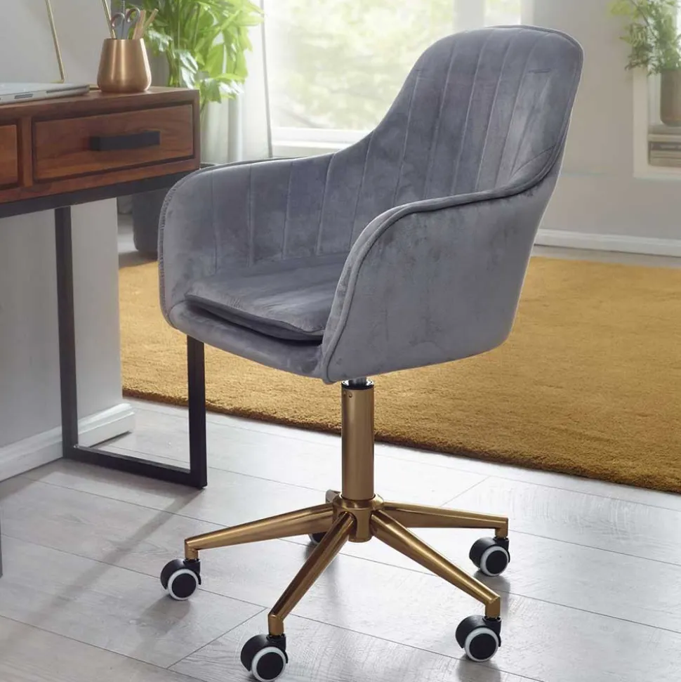Büro Drehstuhl aus Samt in Grau - Horn