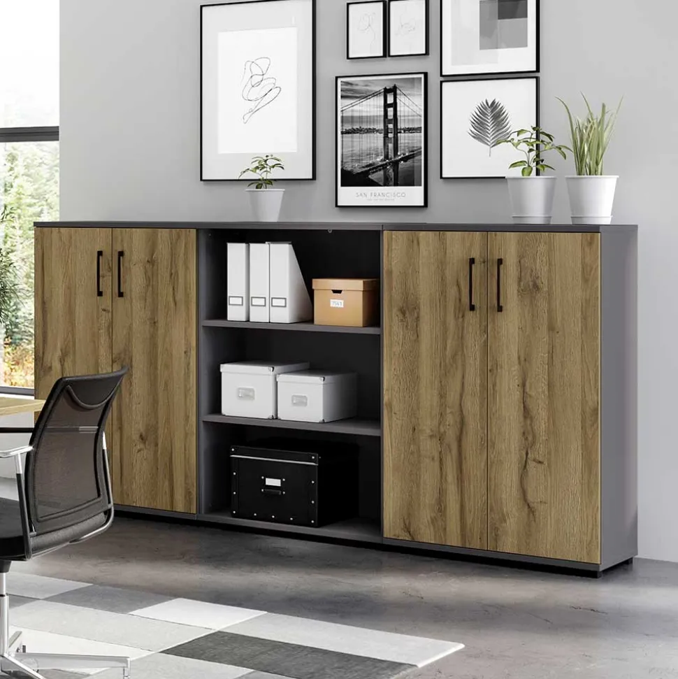 Büroschrank in Wildeiche NB & Dunkelgrau - Disgano I