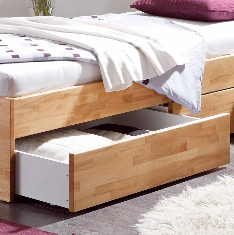 Buche Massivholzbett Gulmez inklusive Bettkästen mit gedämpftem Selbsteinzug