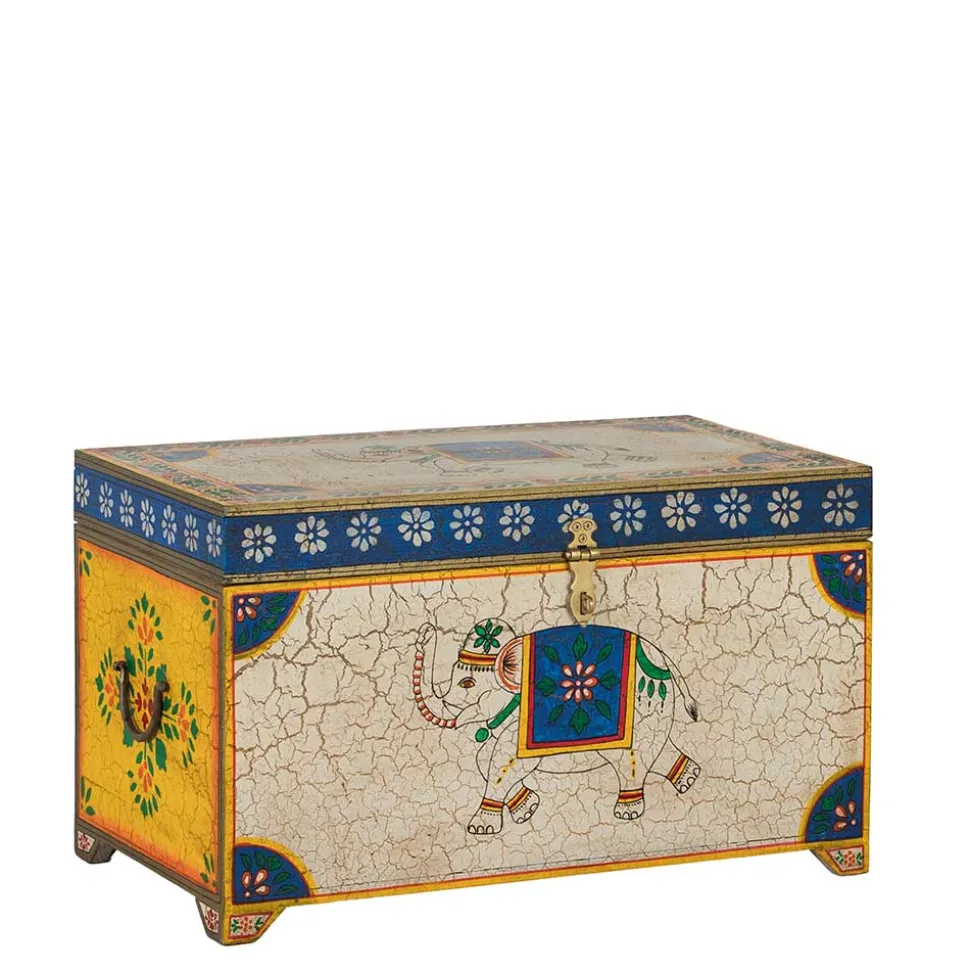 Bunte Orient Truhe mit Elefanten und blumigen Motiven - Sambo