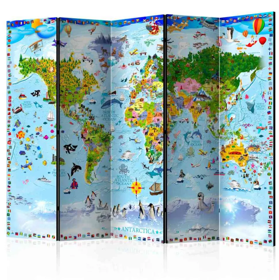 Bunter Kinderzimmer Paravent Weltkarte - Room
