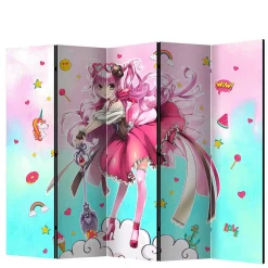 Bunter Paravent mit Manga Mädchen Motiv - Vinales