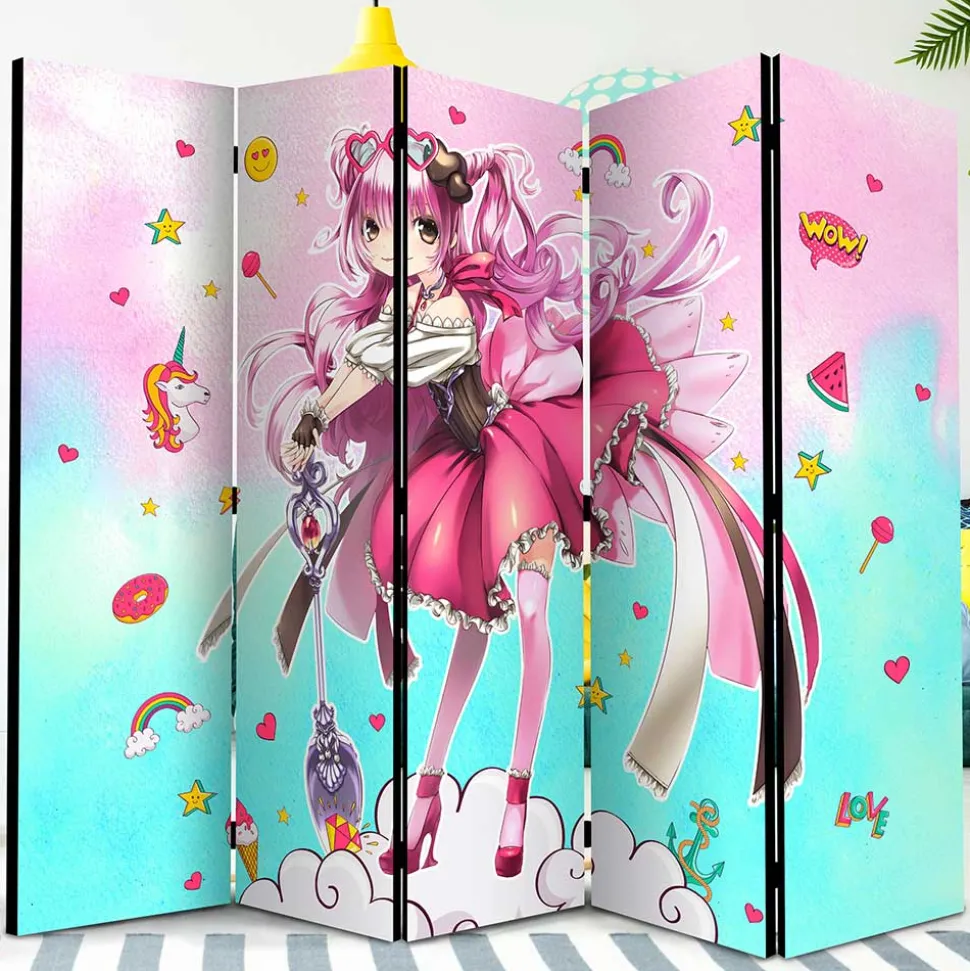 Bunter Paravent mit Manga Mädchen Motiv - Vinales