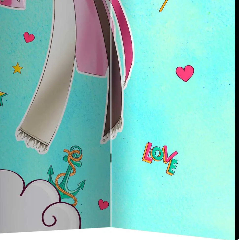 Bunter Paravent mit Manga Mädchen Motiv - Vinales