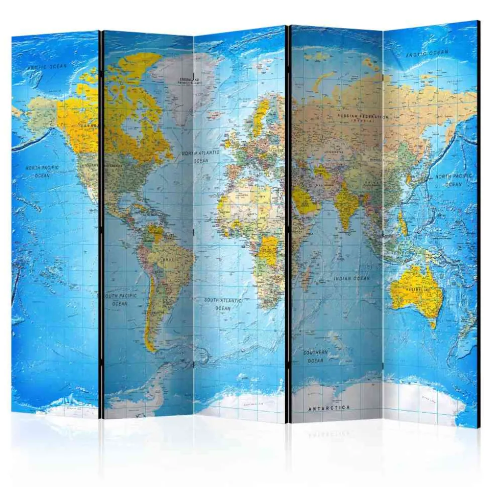 Bunter Paravent mit Weltkarte bedruckt - Nirameso