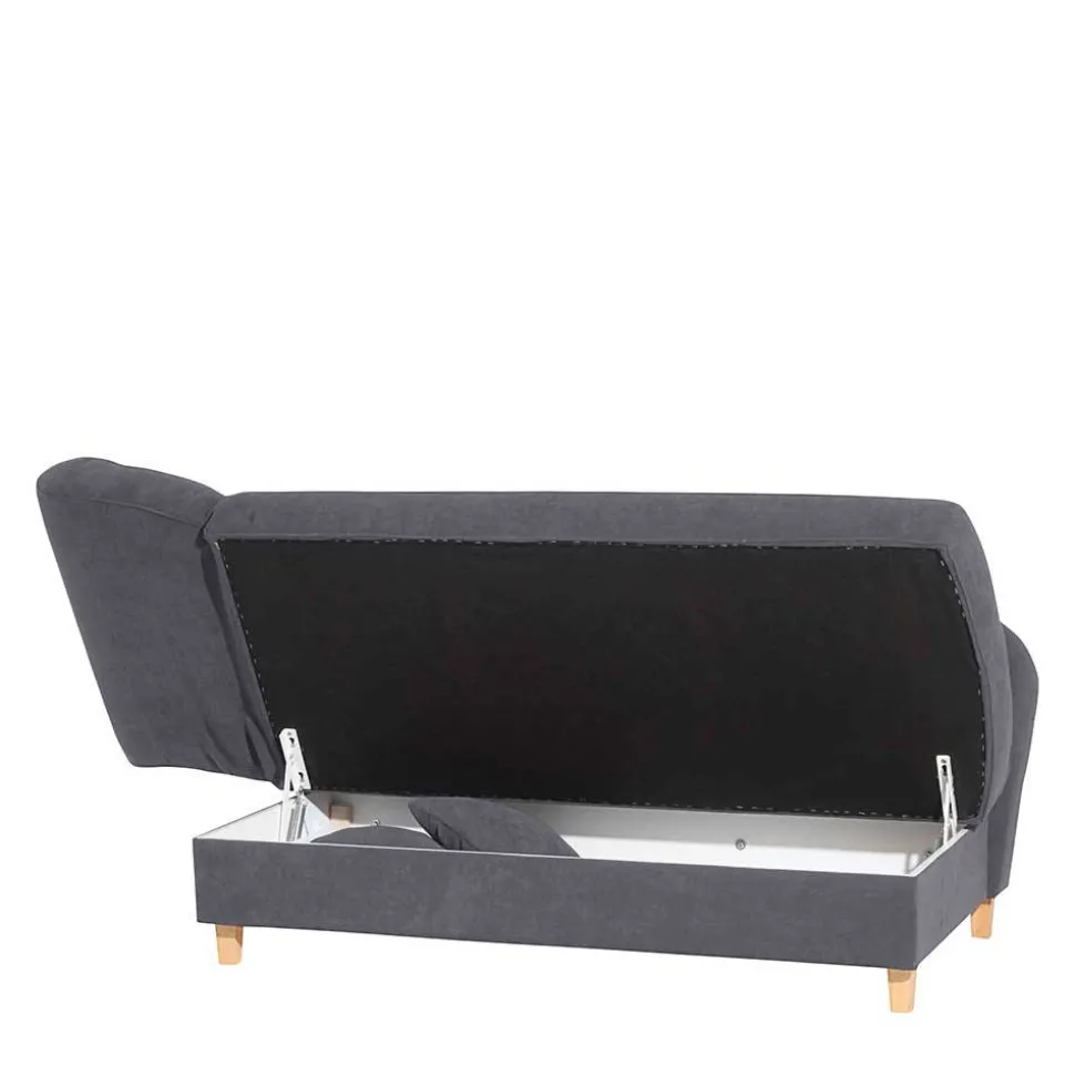 Chaiselongue in Anthrazit mit Buche - Adelina