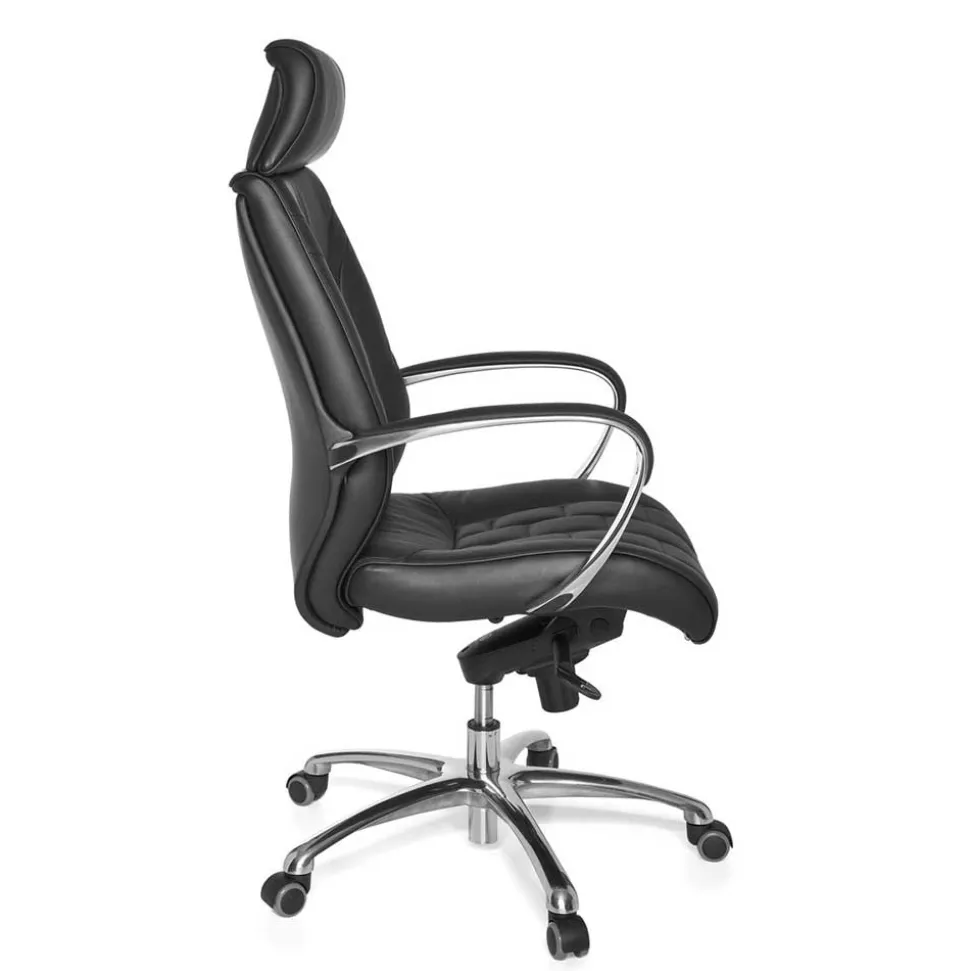 Chefsessel Schreibtischsessel aus Leder in Schwarz - Ekka