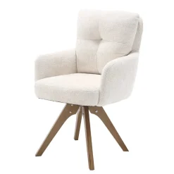 Chenille Armlehnenstuhl in Creme - Max (2er Set)