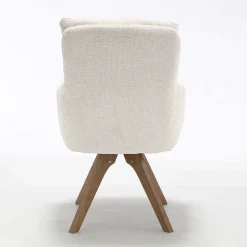 Chenille Armlehnenstuhl in Creme - Max (2er Set)