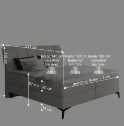 Chenille Polsterbett in Hellgrau - Laduvia