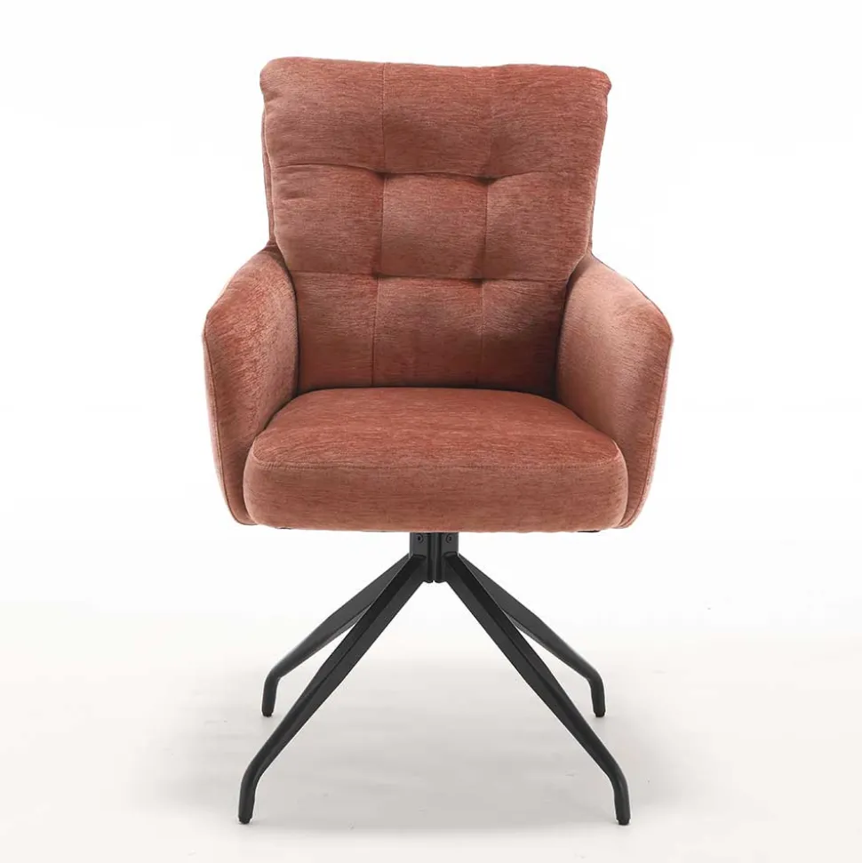 Chenille-Armlehnenstuhl in Kupfer Rotbraun - Medeos (2er Set)