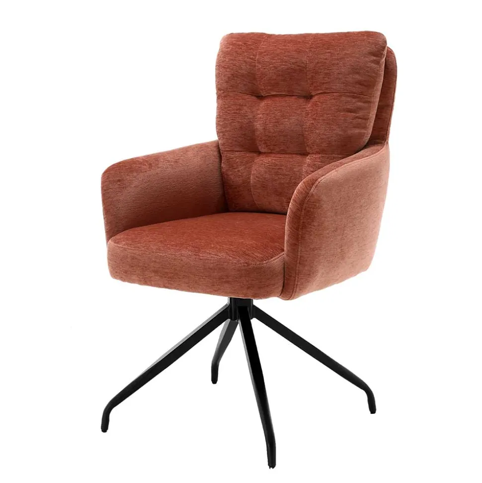 Chenille-Armlehnenstuhl in Kupfer Rotbraun - Medeos (2er Set)