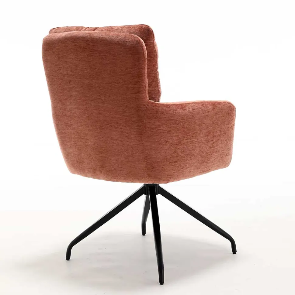 Chenille-Armlehnenstuhl in Kupfer Rotbraun - Medeos (2er Set)