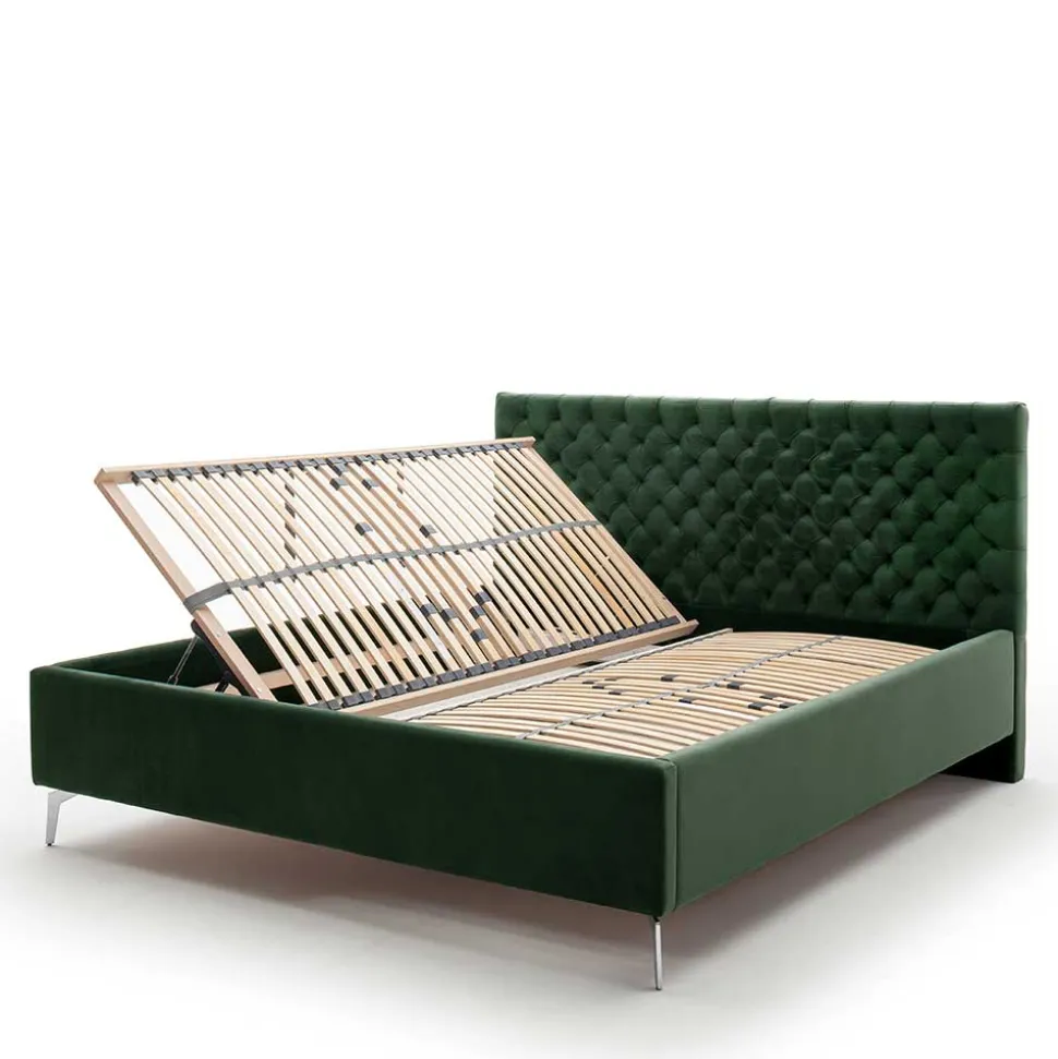 Chesterfield Bett in Dunkelgrün Samt - Jesafina