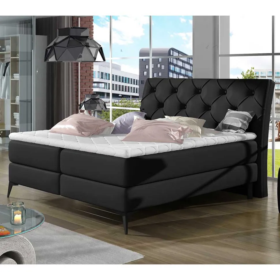 Chesterfield Komplettbett in Schwarz - Silvaria
