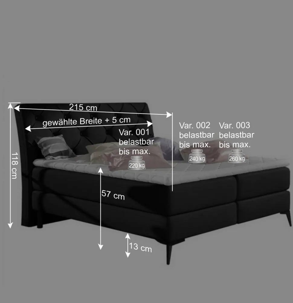 Chesterfield Komplettbett in Schwarz - Silvaria